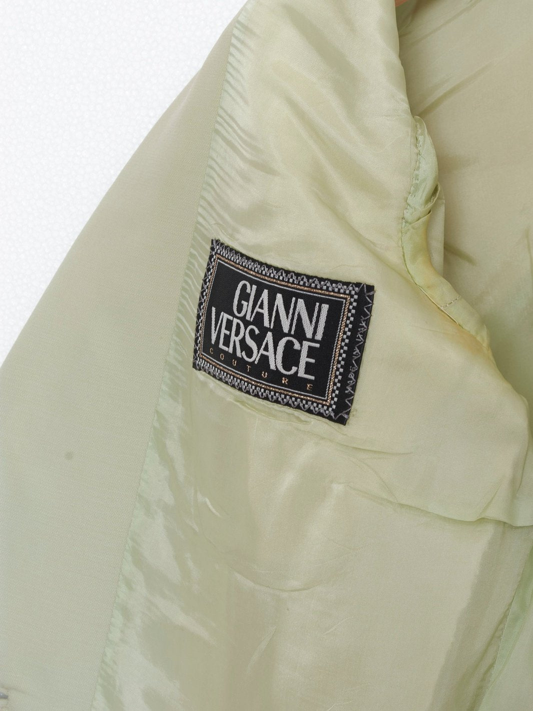 1990s Gianni Versace light green jacket and skirt suit in cool wool