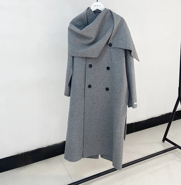 2023 Spring And Winter New Shawl Scarf Collar Double-breasted Solid Color Women's Double-sided Woolen Belt Coats 2R4921