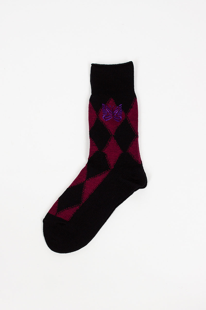 Argyle Jacquard Socks Wine