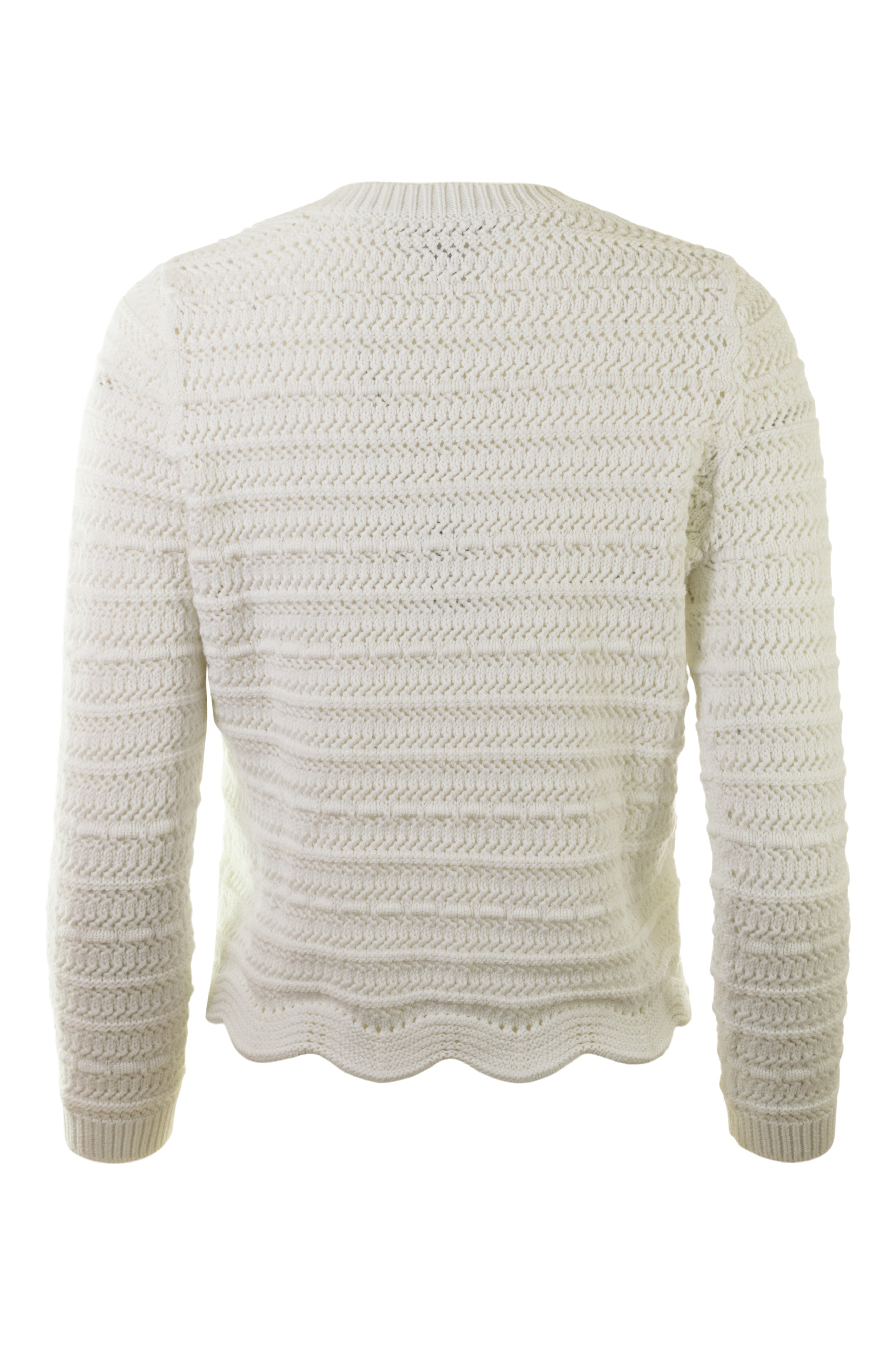 Autumn Cashmere Mesh Crew Sweater w/ Scalloped Edge in Bleach White