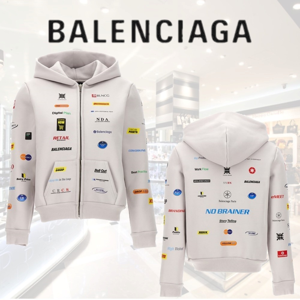 BALENCIAGA  |Business English Zip-up Hoodie Small Fit in Off White