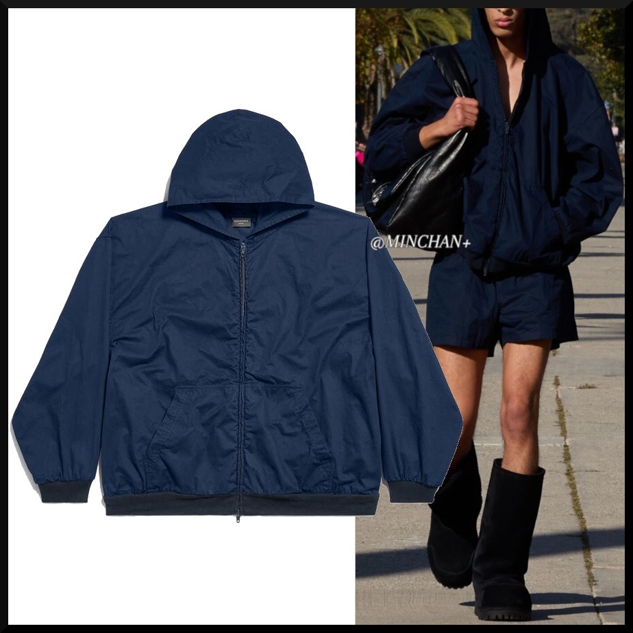 BALENCIAGA  |Men's Balenciaga Zip-up Hoodie Large Fit in Dark Blue