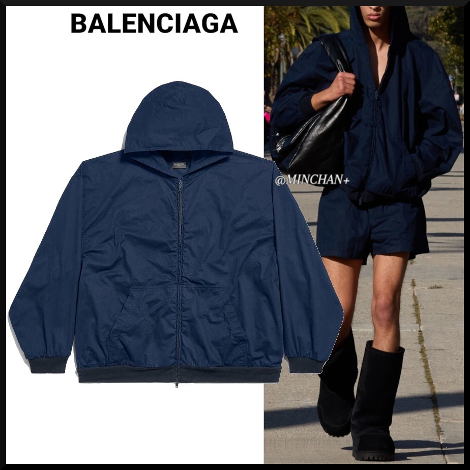 BALENCIAGA  |Men's Balenciaga Zip-up Hoodie Large Fit in Dark Blue