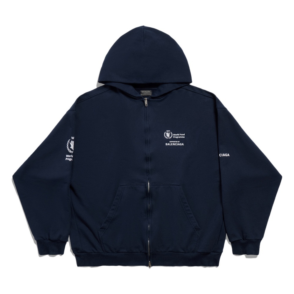 BALENCIAGA  |Wfp Zip-up Hoodie Medium Fit in Dark Blue/white