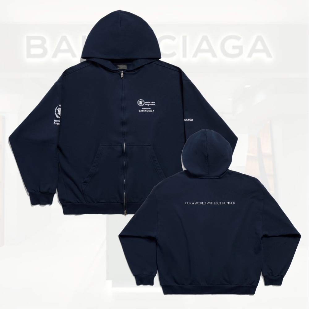 BALENCIAGA  |Wfp Zip-up Hoodie Medium Fit in Dark Blue/white