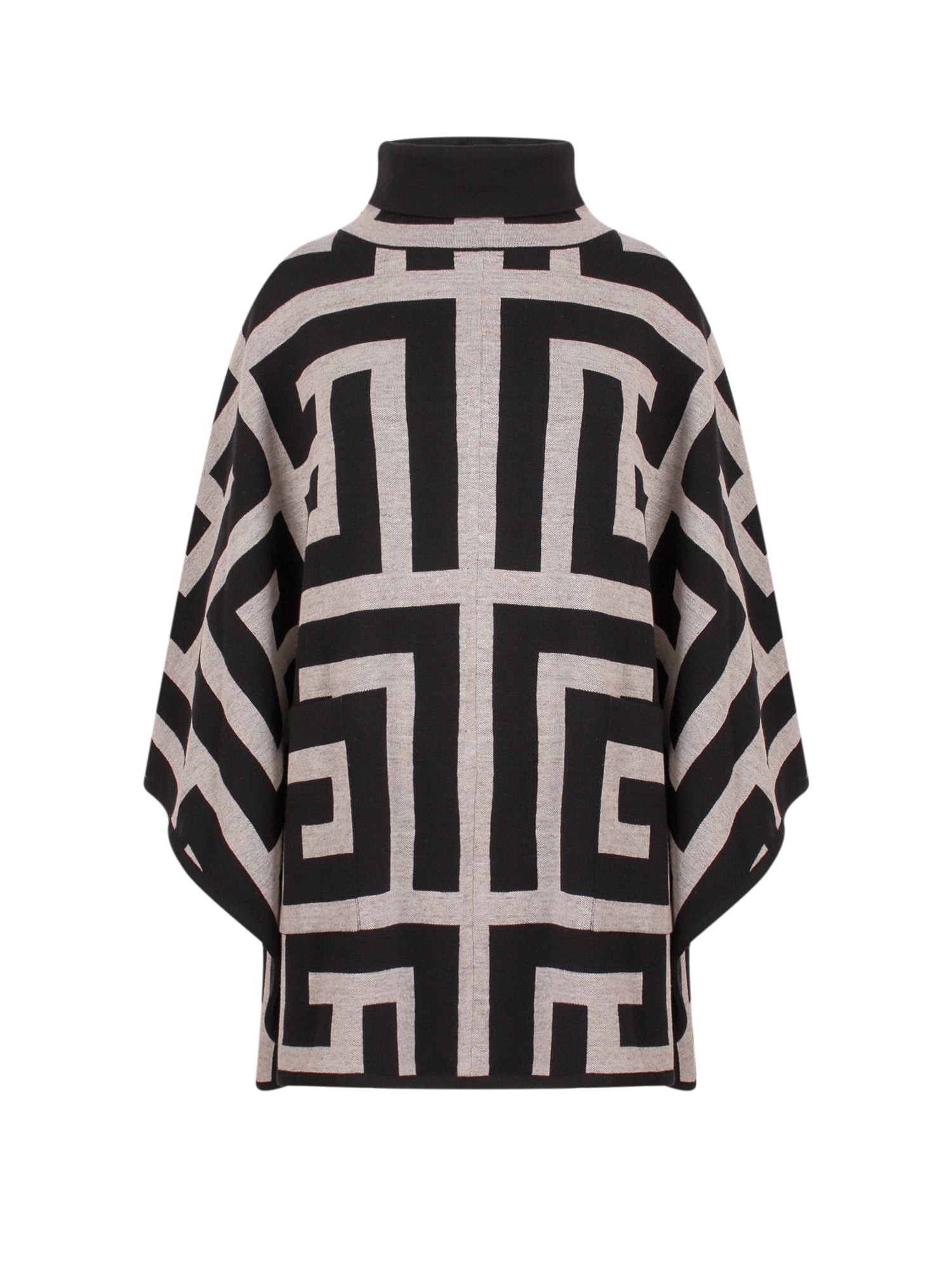 Balmain High Neck Geometric Motif Knitted Poncho