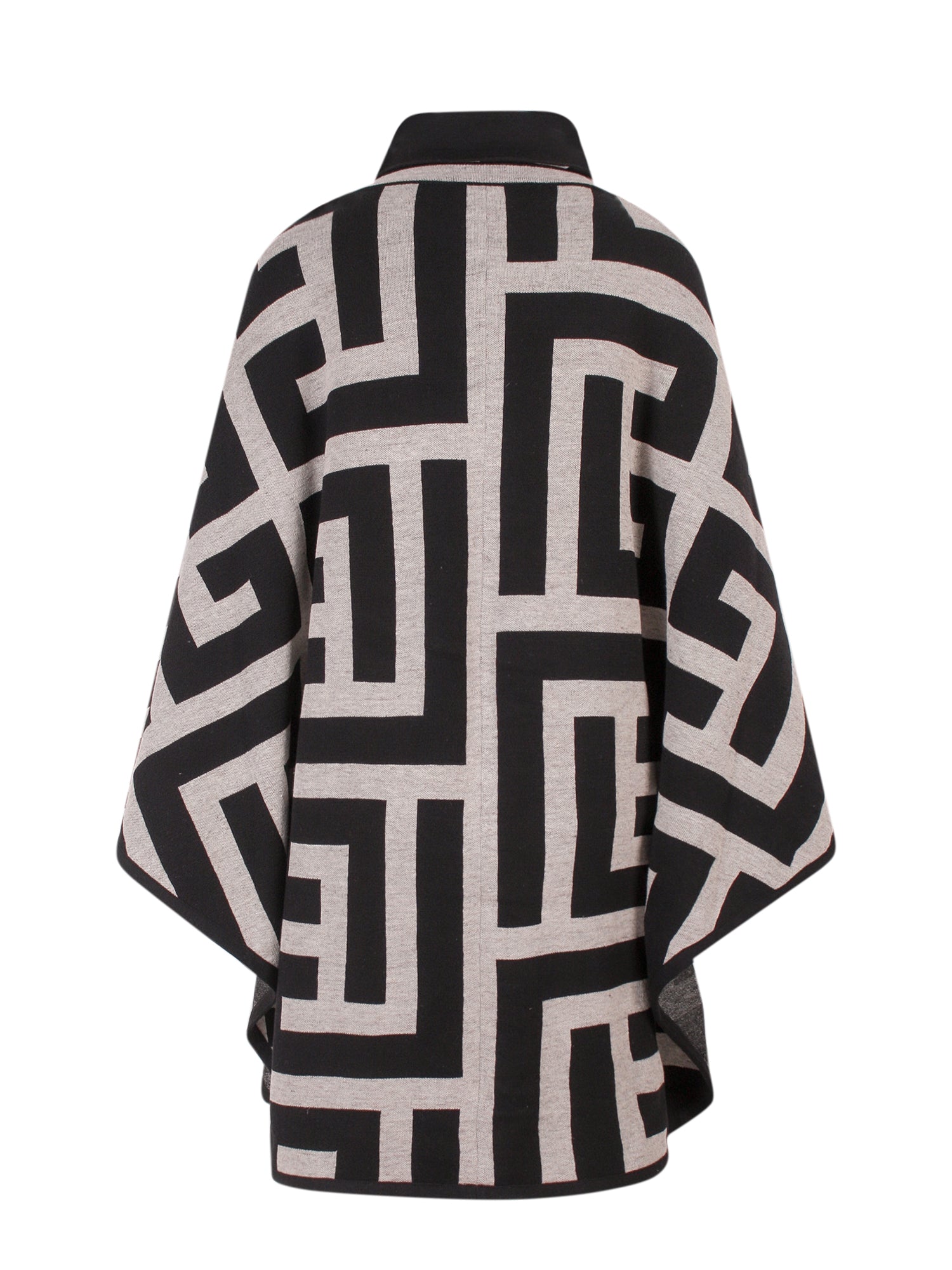 Balmain High Neck Geometric Motif Knitted Poncho