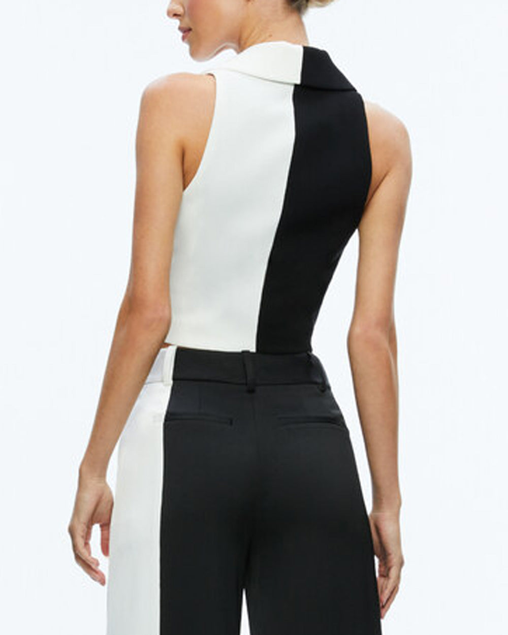 Black and Off White Colorblock Cropped Meri Blazer Tank