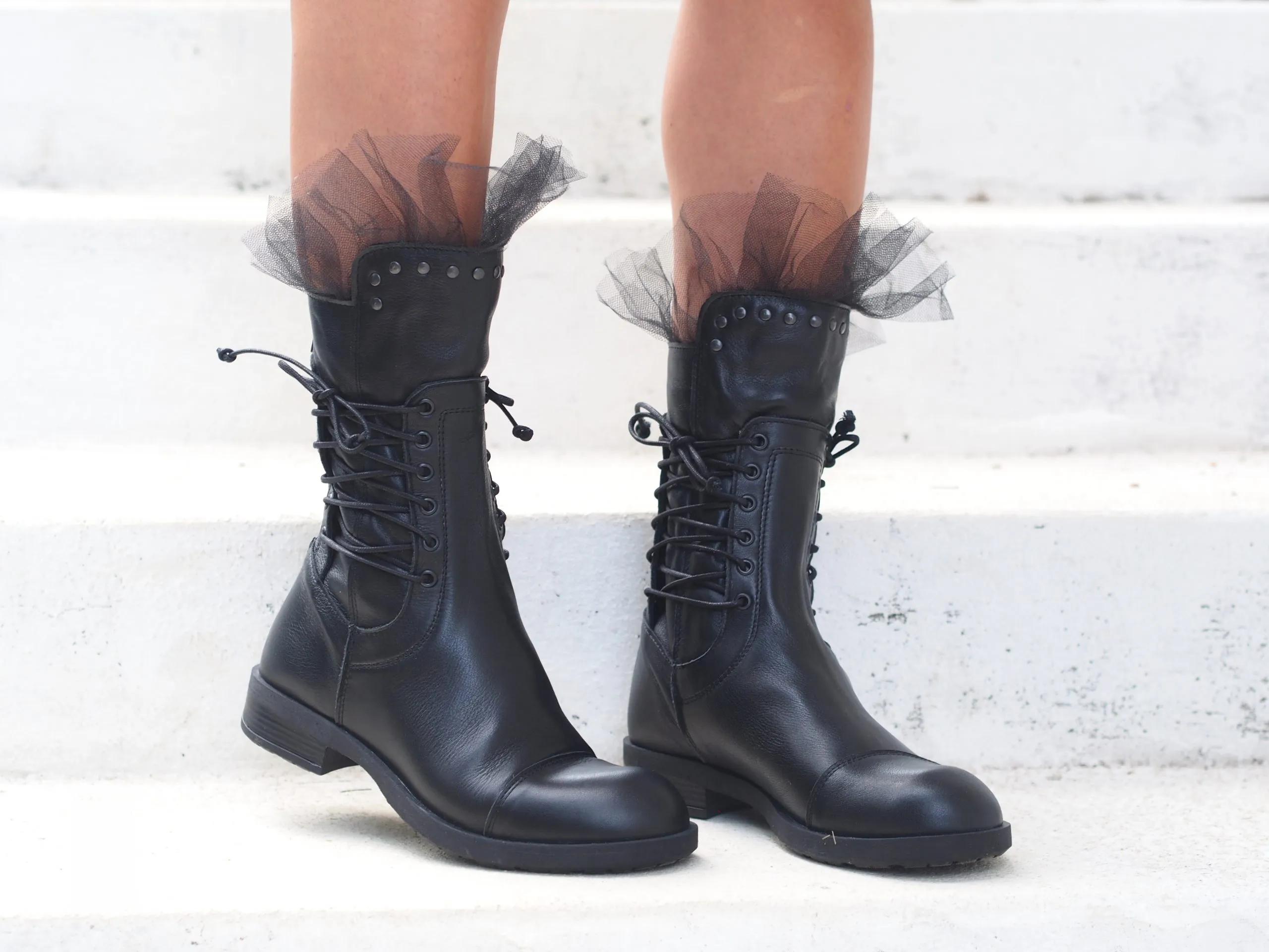 Black genuine leather boots/woman genuine leather boots/woman casual boots