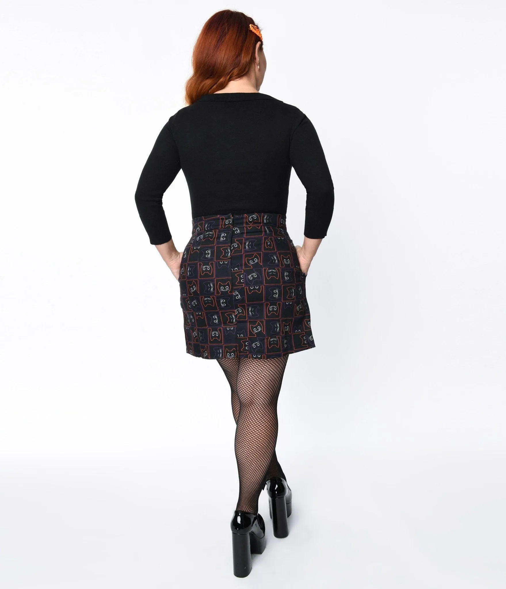 Black Kitty Cat Checkered Skirt