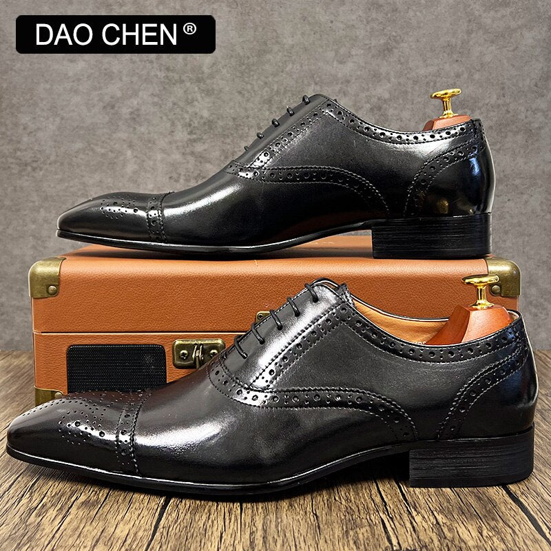 BLACK RED LACE UP CAP TOE CASUAL MEN DRESS SHOES