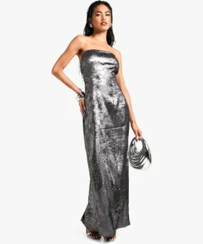 boohoo Womens Metallic Foil Bandeau Maxi Dress