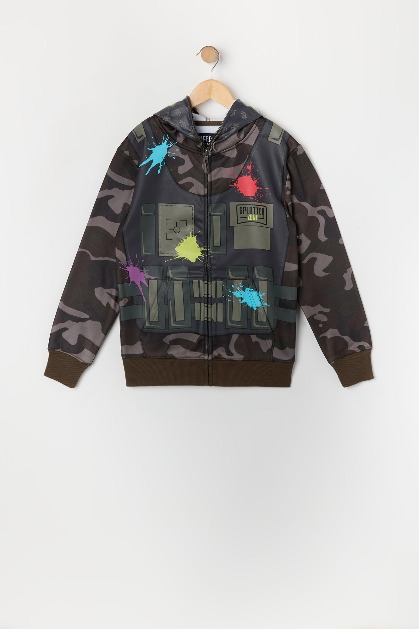 Boys Camo Man Print Full Zip Hoodie