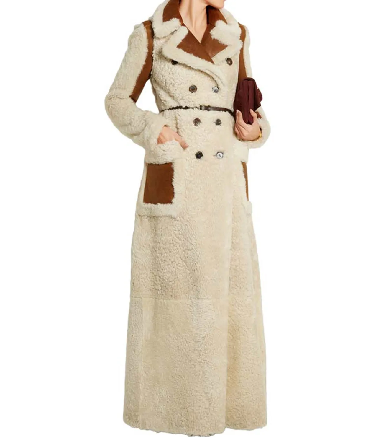 Camila Double-Breasted Shearling Long Coat | Abbraci