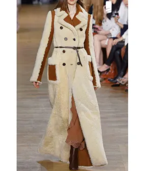 Camila Double-Breasted Shearling Long Coat | Abbraci