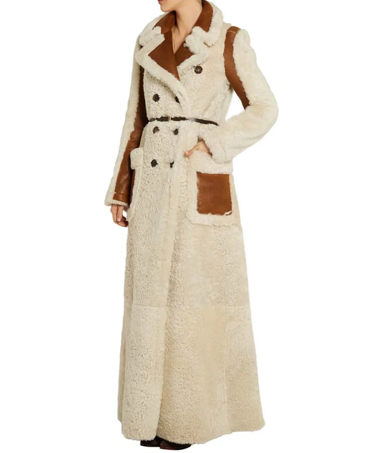 Camila Double-Breasted Shearling Long Coat | Abbraci