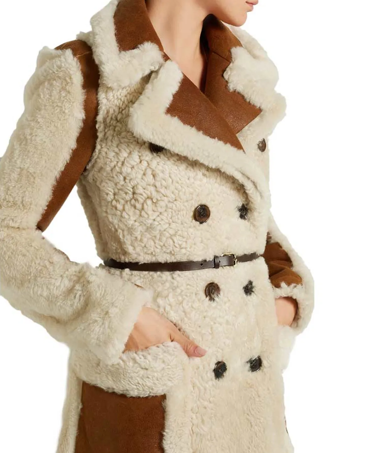 Camila Double-Breasted Shearling Long Coat | Abbraci