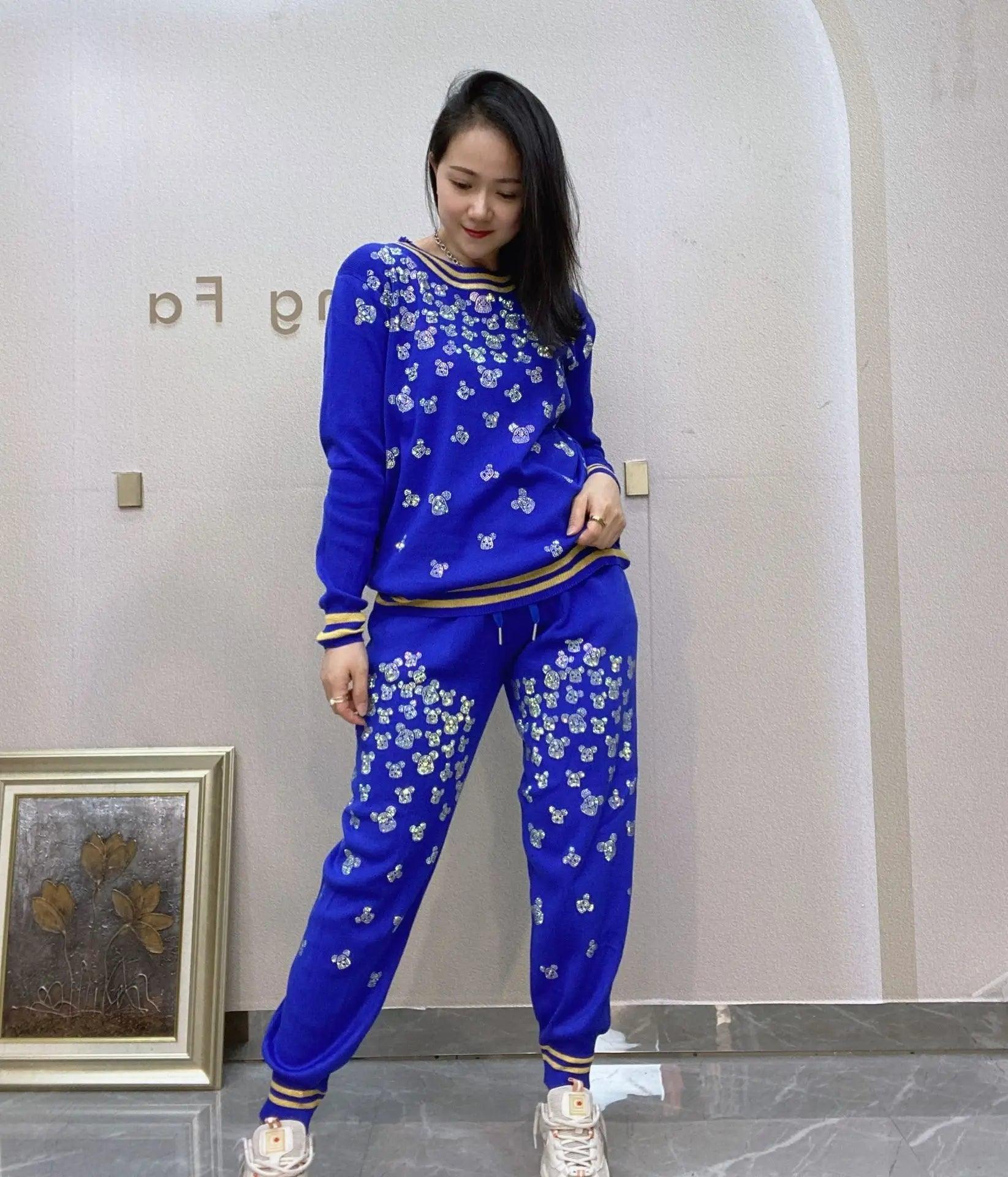 Casual Bear Women Pants Sweater Set