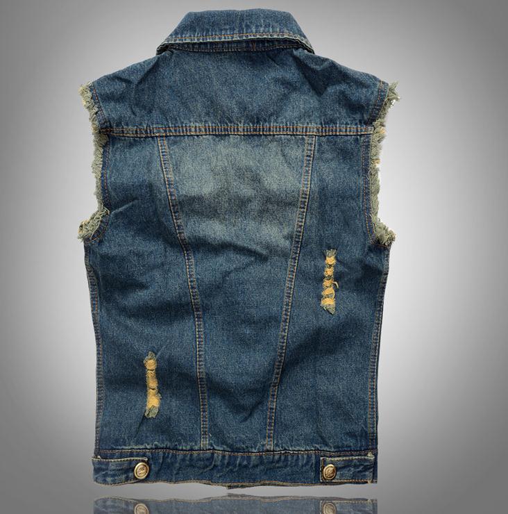 Casual Solid Pattern Sleeveless Outerwear Vest Denim Waistcoat for Men