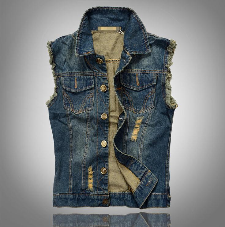 Casual Solid Pattern Sleeveless Outerwear Vest Denim Waistcoat for Men