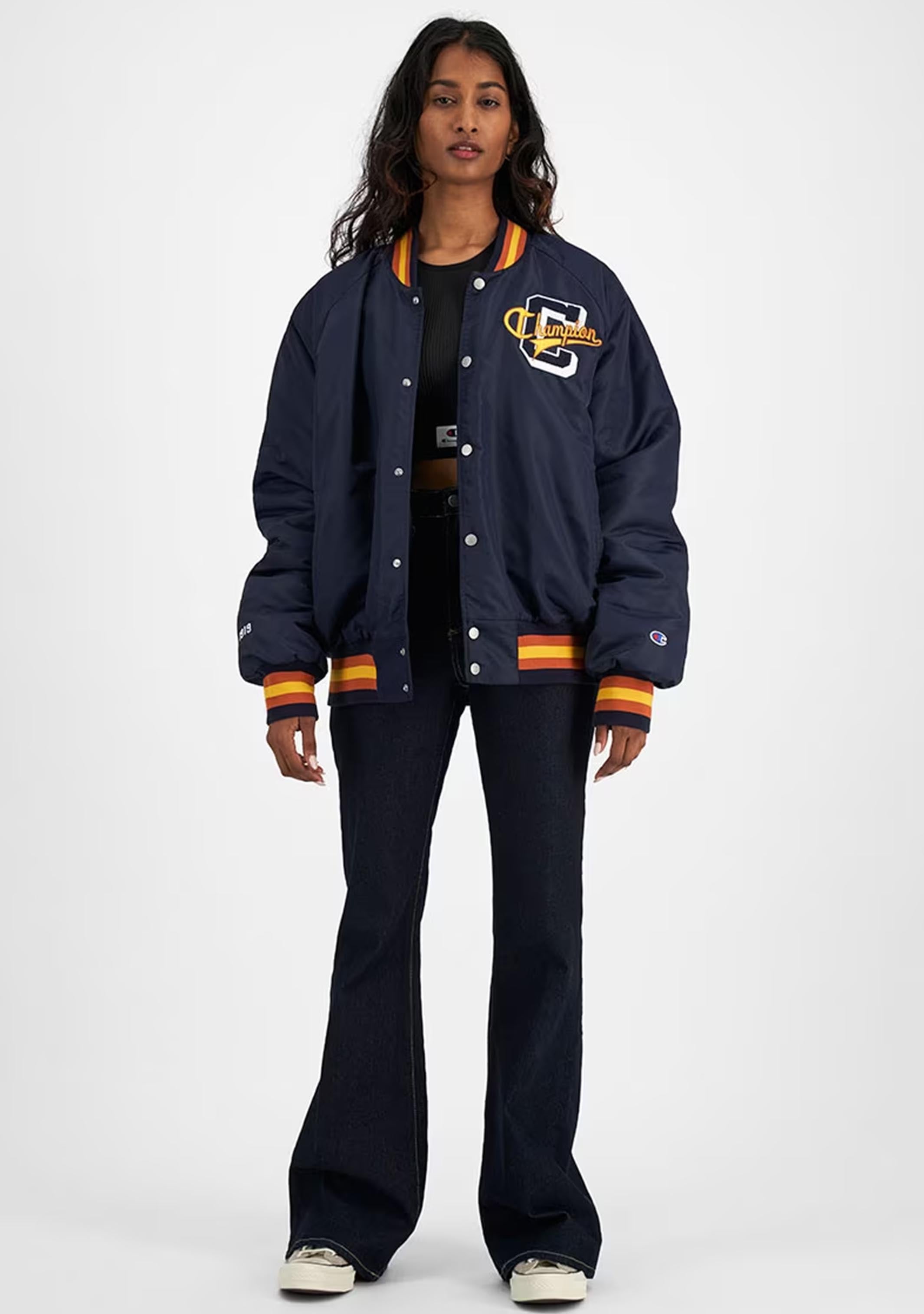 Champion Womens ReBound Letterman Jacket <br> CREMN NAV