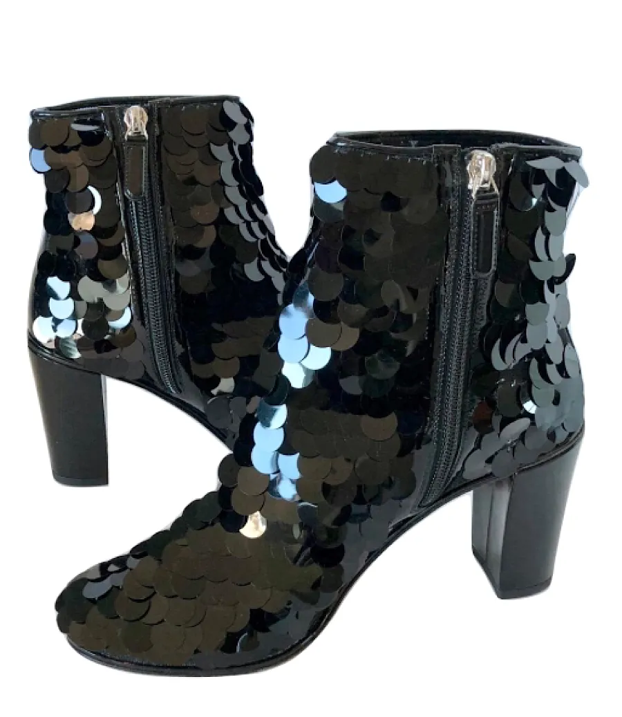 Chanel Black Sequin embellished ankle Boots Booties EU 37 US 6/6.5