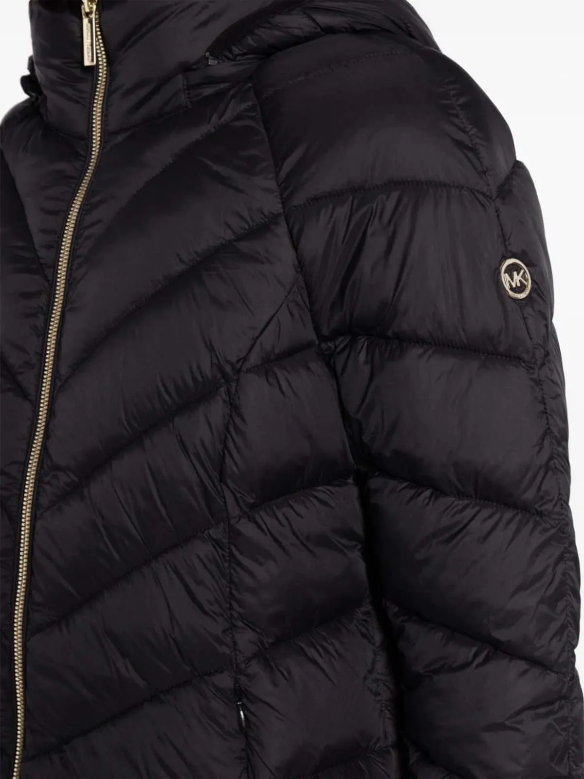 Chevron Quilted Short Packable Jacket Coat - Black