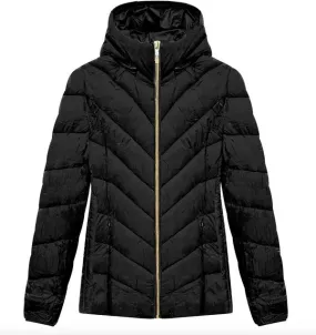 Chevron Quilted Short Packable Jacket Coat - Black