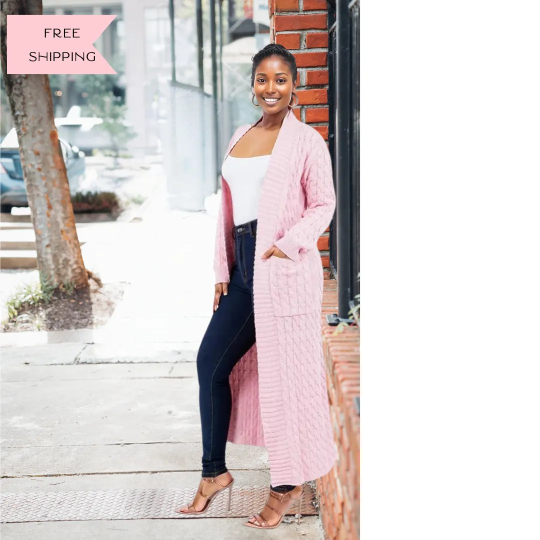 Chic Comfort Maxi Sweater Cardigan |Light Pink