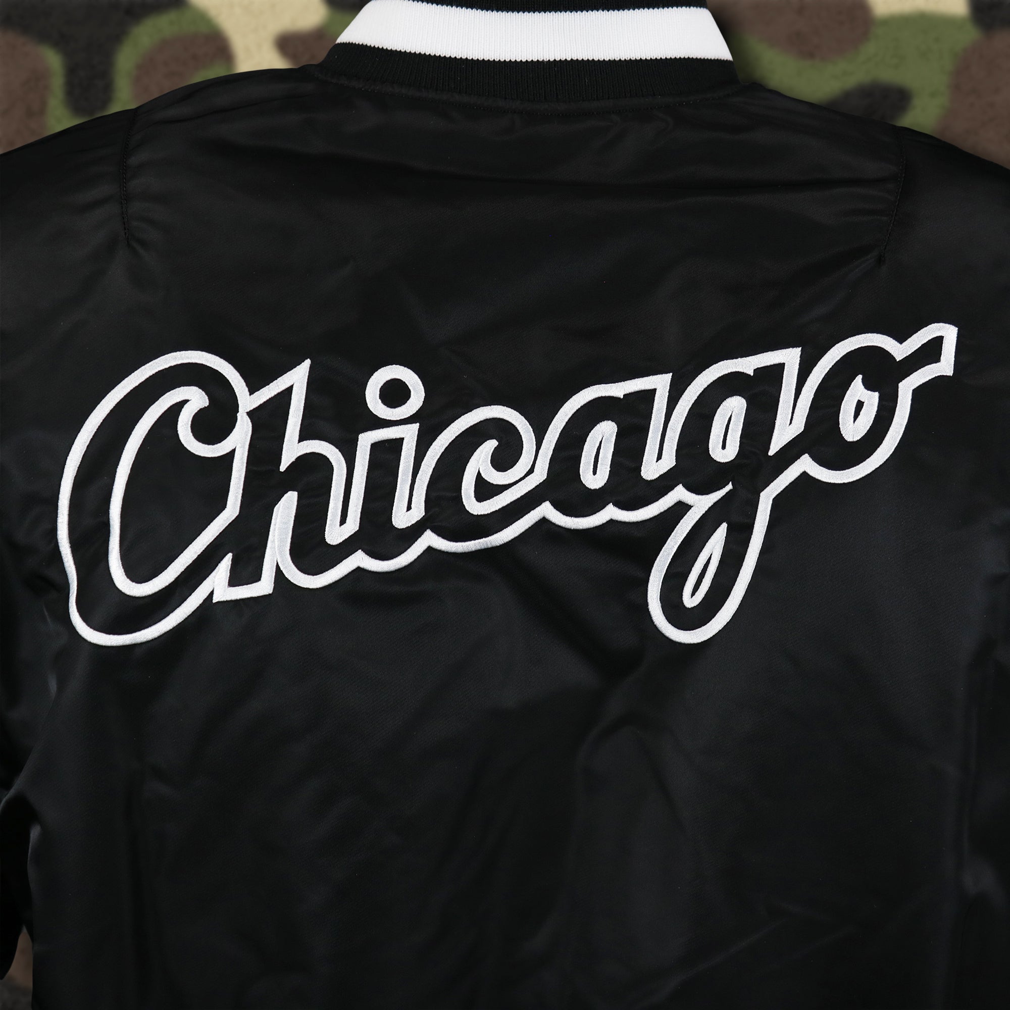 Chicago White Sox MLB Patch Alpha Industries Reversible Bomber Jacket With Camo Liner | Black Bomber Jacket