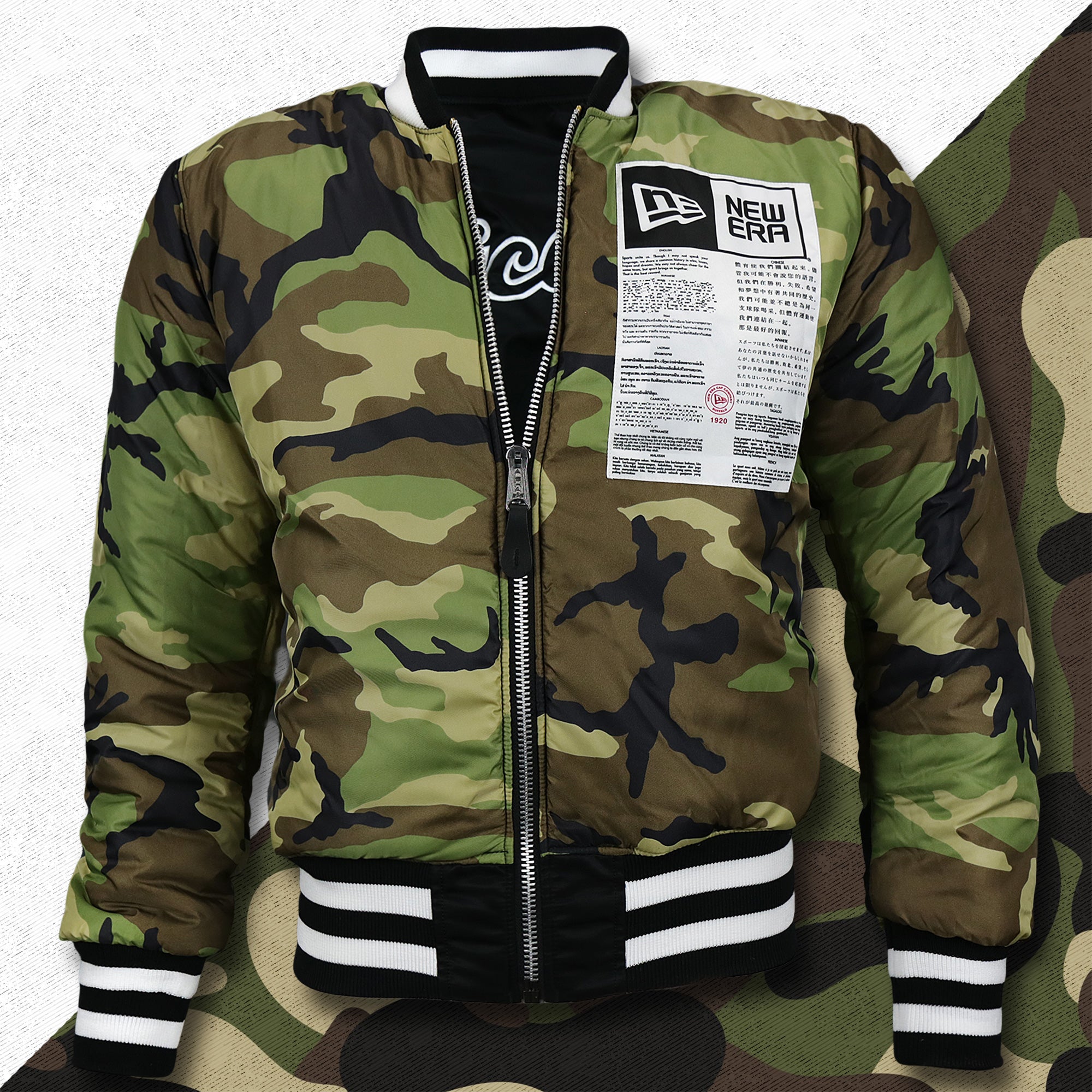 Chicago White Sox MLB Patch Alpha Industries Reversible Bomber Jacket With Camo Liner | Black Bomber Jacket