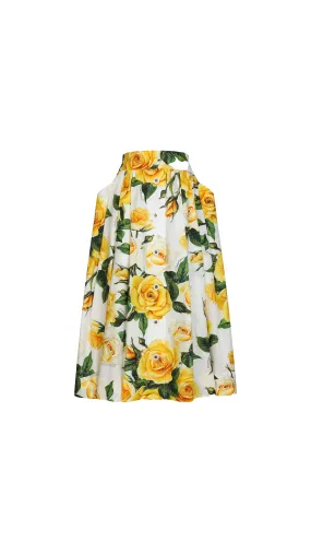 Circle Skirt In Yellow Rose-print Cotton - Multicolour