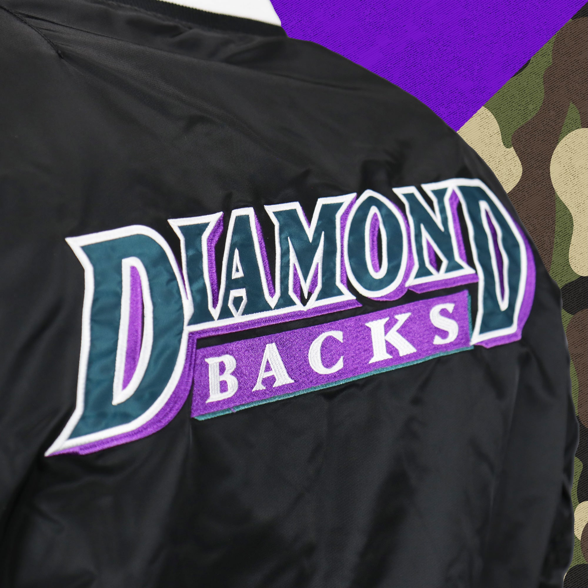 Cooperstown Arizona Diamondbacks MLB Patch Alpha Industries Reversible Bomber Jacket With Camo Liner | Black Bomber Jacket