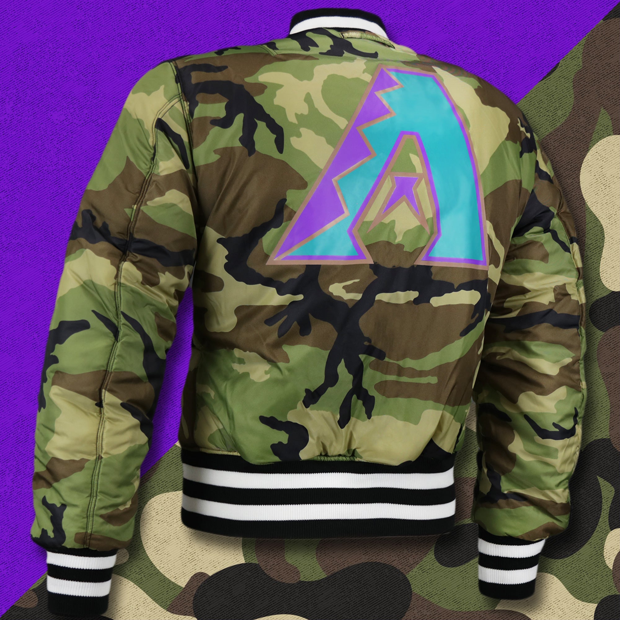 Cooperstown Arizona Diamondbacks MLB Patch Alpha Industries Reversible Bomber Jacket With Camo Liner | Black Bomber Jacket