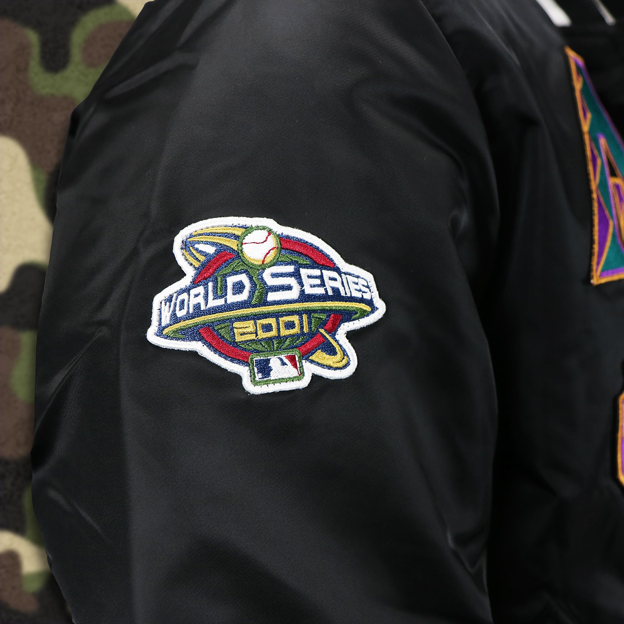 Cooperstown Arizona Diamondbacks MLB Patch Alpha Industries Reversible Bomber Jacket With Camo Liner | Black Bomber Jacket