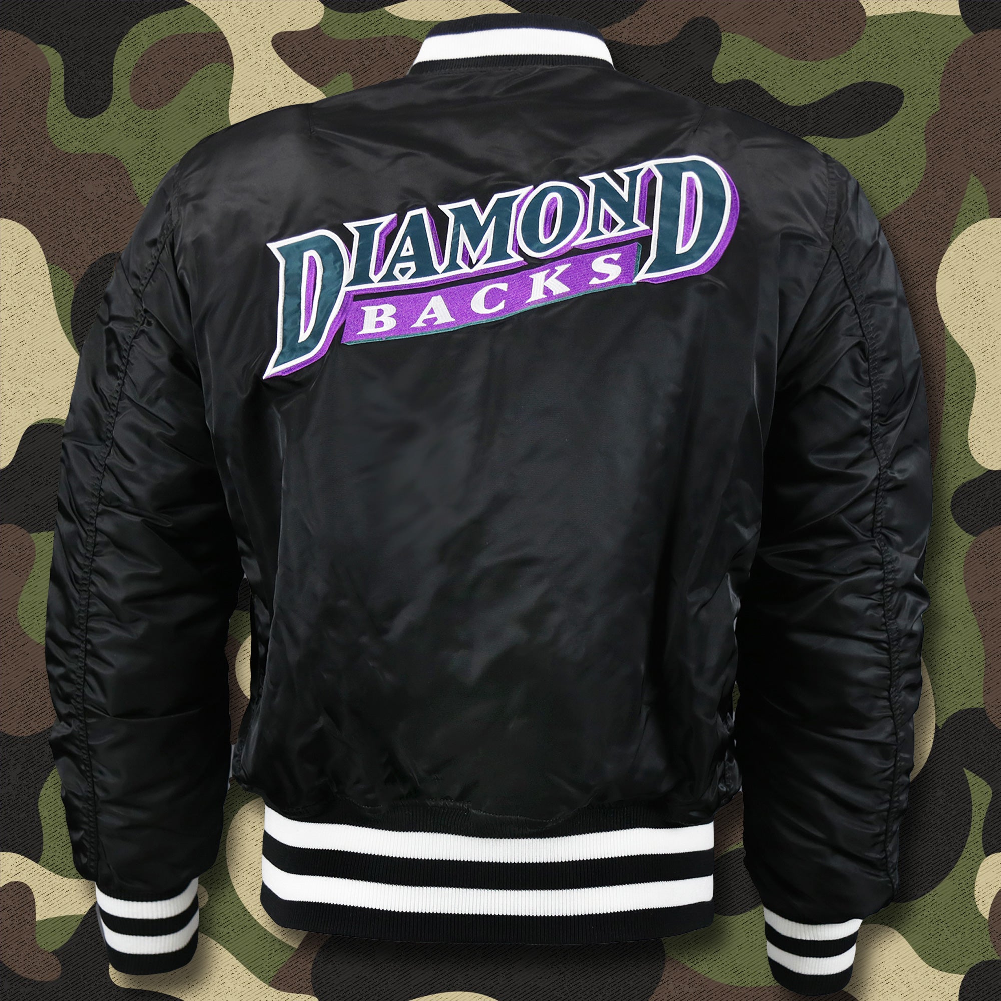 Cooperstown Arizona Diamondbacks MLB Patch Alpha Industries Reversible Bomber Jacket With Camo Liner | Black Bomber Jacket