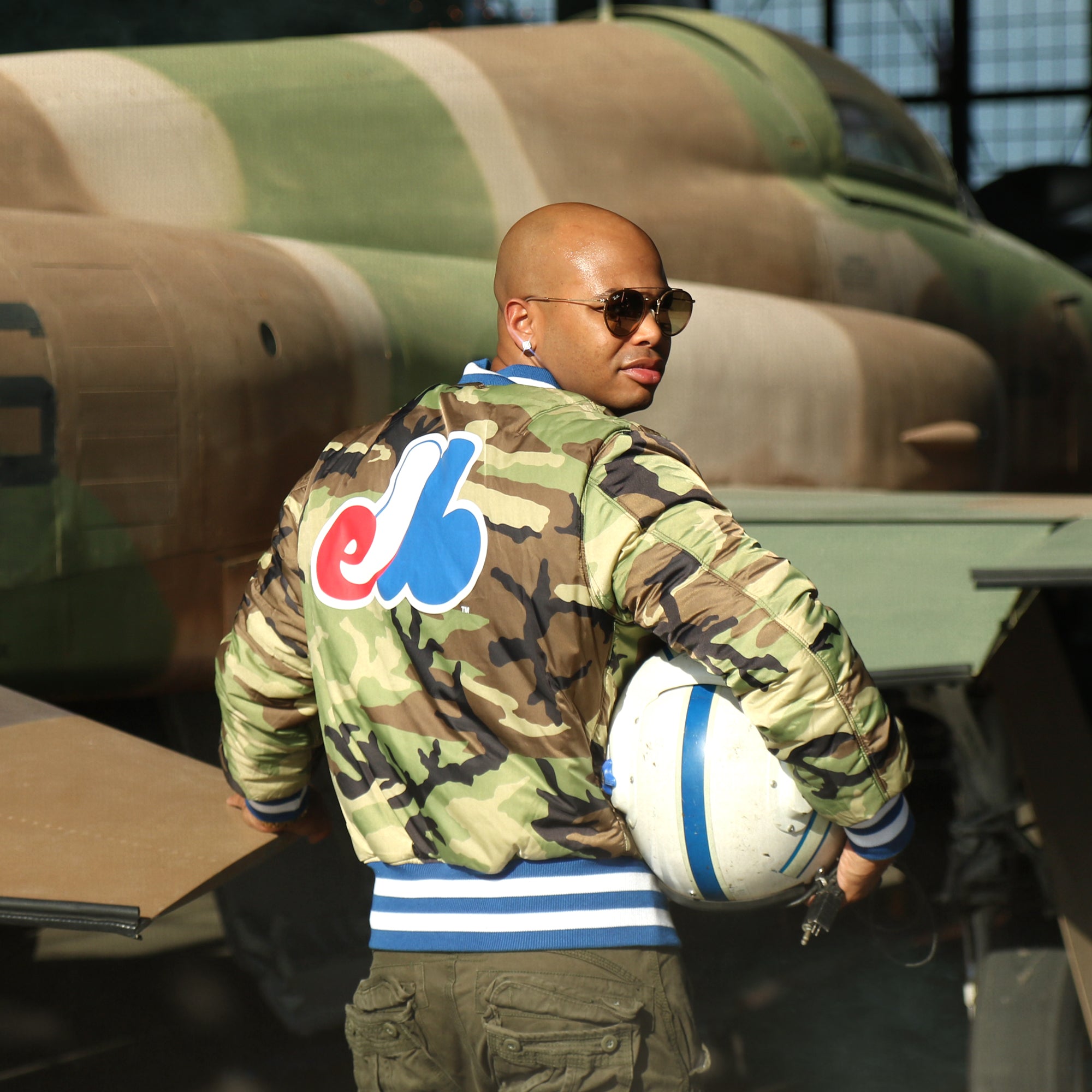 Cooperstown Montreal Expos MLB Patch Alpha Industries Reversible Bomber Jacket With Camo Liner | Royal Blue Bomber Jacket