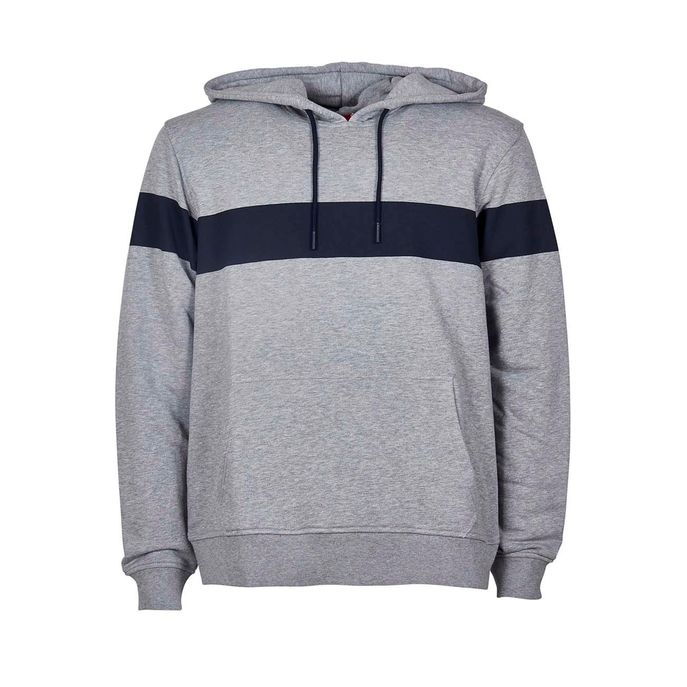 COTTON HOODIE WITH CONTRAST TAPE Man Grey Blue