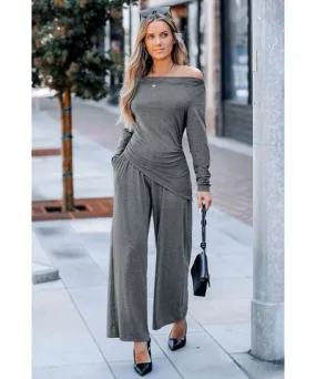 Cupshe Grey Off-Shoulder Top & Wide Leg Pants Set