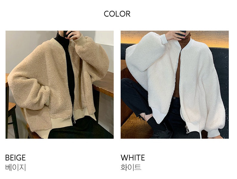 Cute Back Logo Shearling Jackets Womens Girls Korean Style Outerwear Winter Unique Warm Loose Fit Oversized Bomber