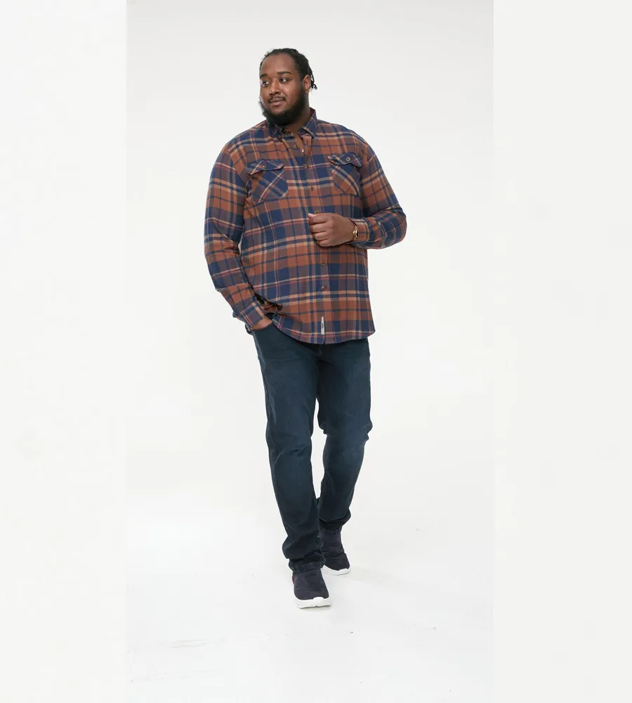 D555 Big Mens Long Sleeve Check Overshirt With Two Patch Pockets (SHERLOCK)