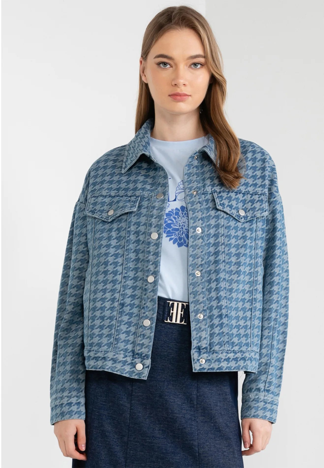 Denim Houndstooth Nap Buttons Jacket