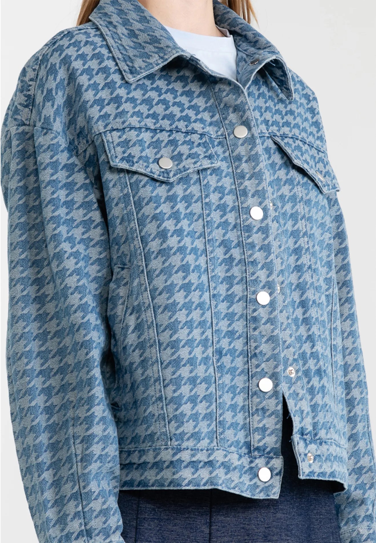 Denim Houndstooth Nap Buttons Jacket