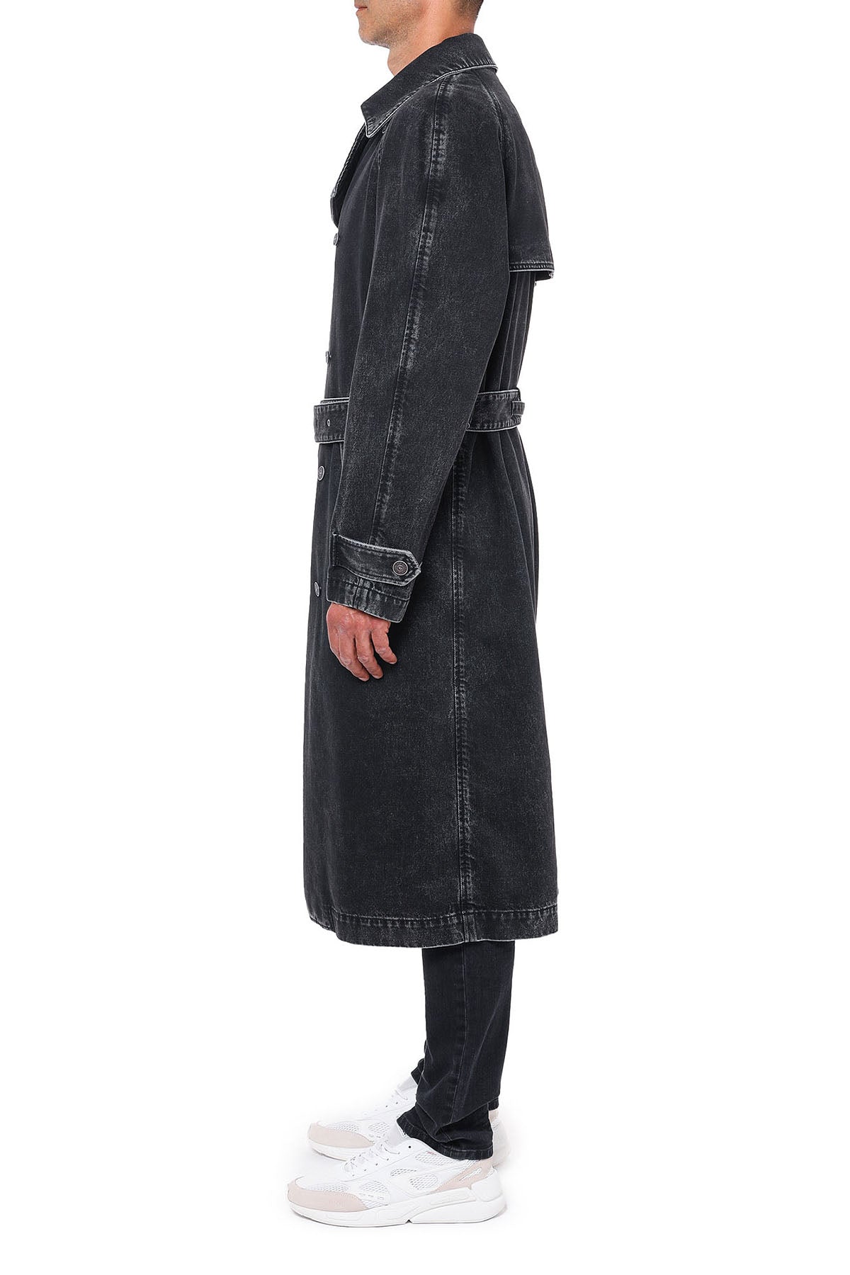 Diesel Belted Mid-Length Denim Trench Coat