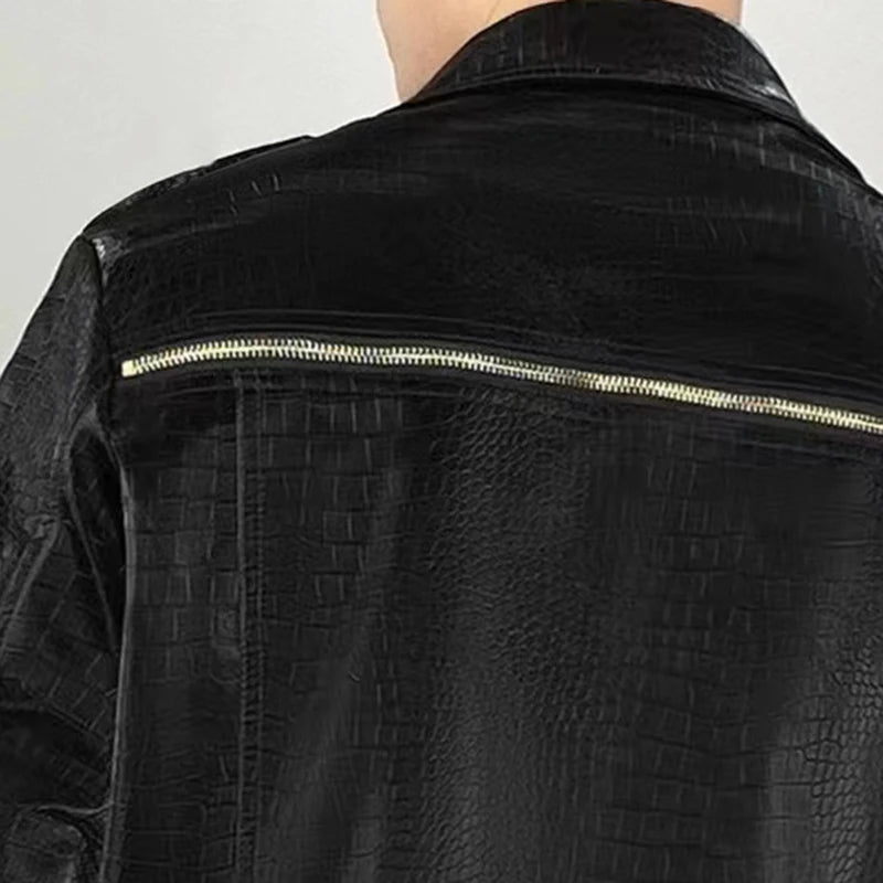 European Synthetic Leather Slim Fall Lapel Punk Motorcycle Jacket for Men