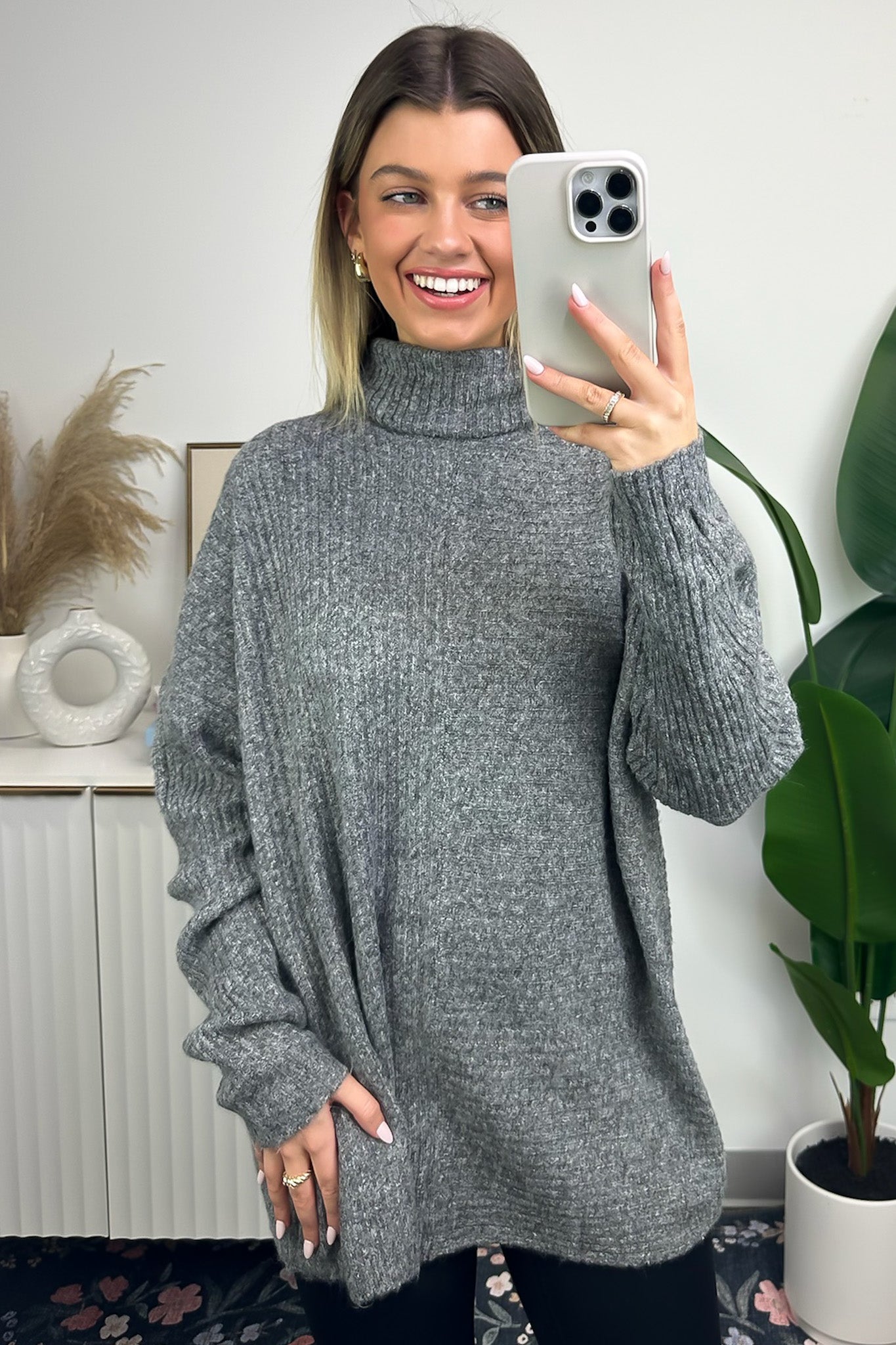 Evangelie Oversized Turtleneck Brushed Knit Top - FINAL SALE