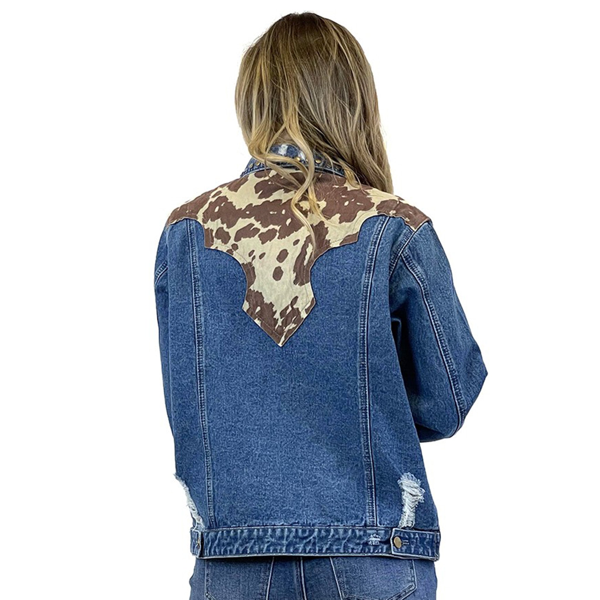 Fashion Express Women's Denim Suede Cow Studded Jacket