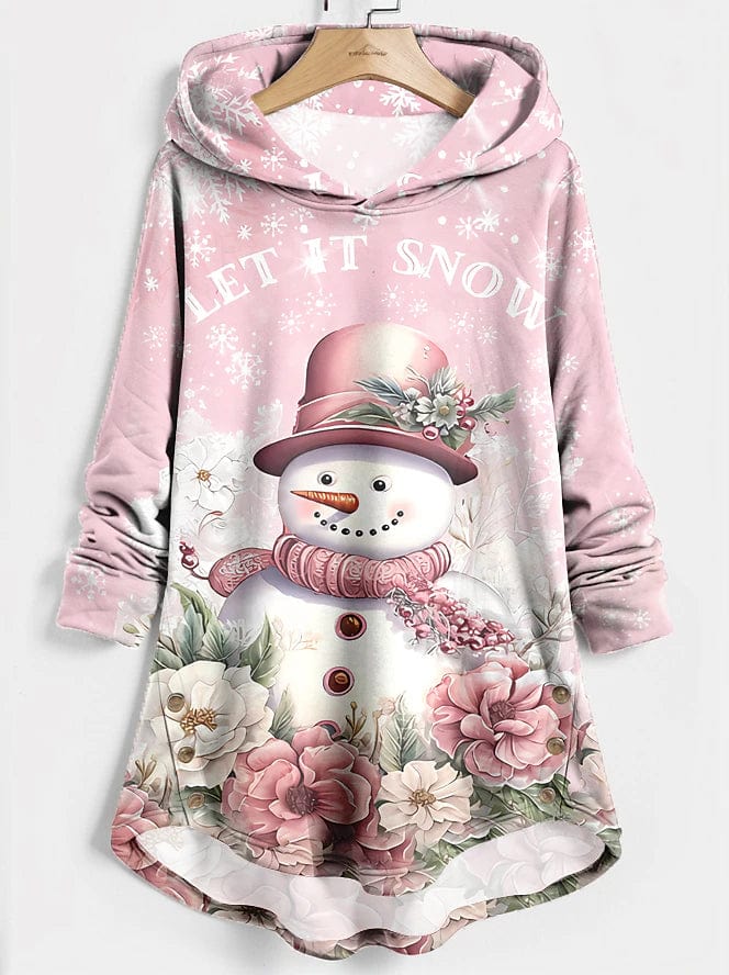 Festive Santa Claus and Snowman Print Women's Hoodie Sweatshirt