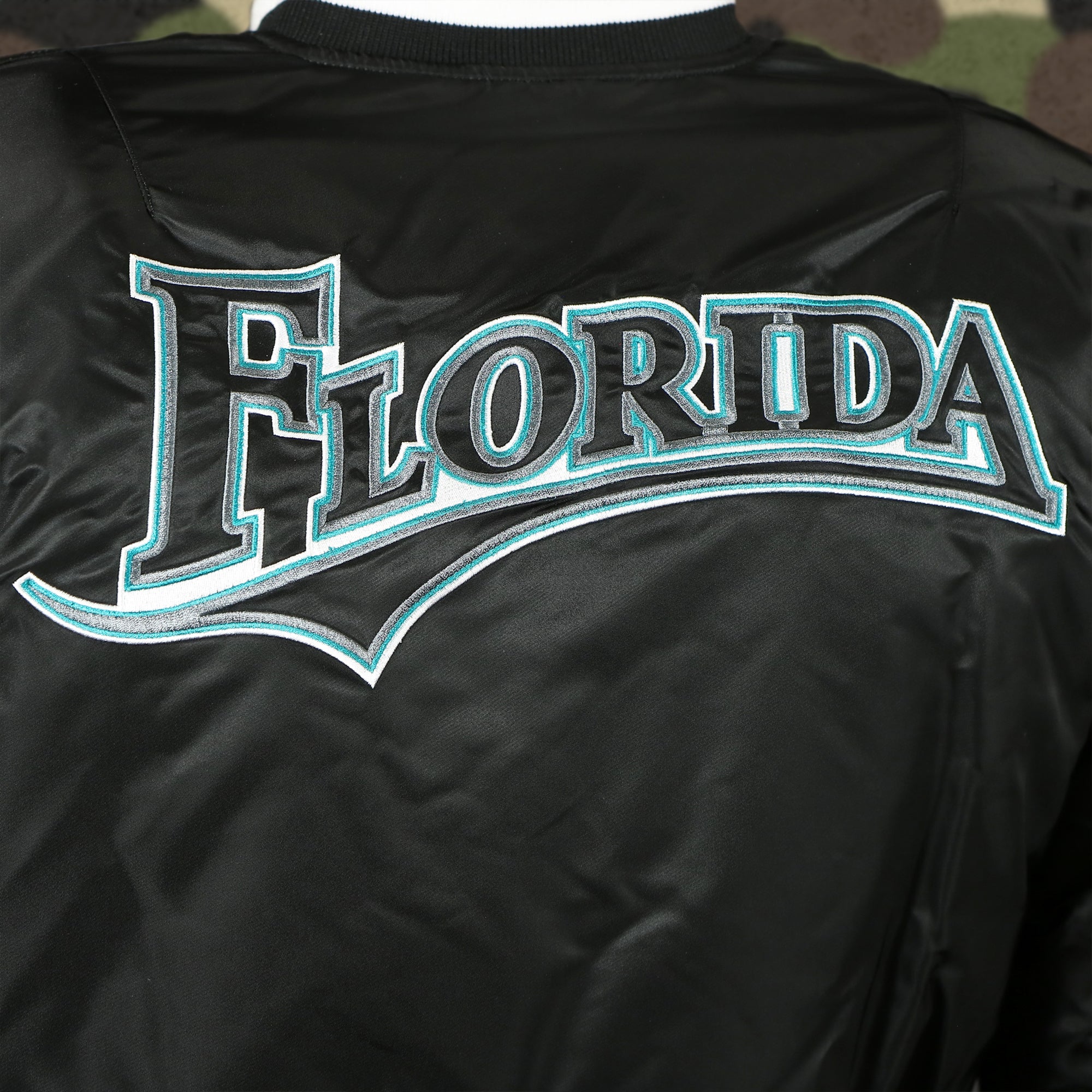 Florida Marlins MLB Patch Alpha Industries Reversible Bomber Jacket With Camo Liner | Black Bomber Jacket