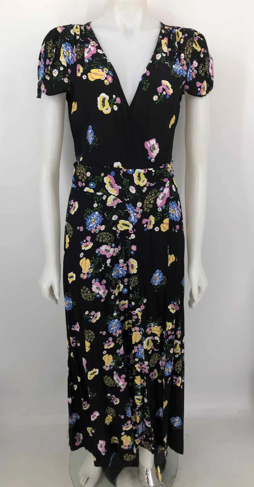 FREE PEOPLE Black Purple Multi Floral Print Wrap Size SMALL (S) Dress